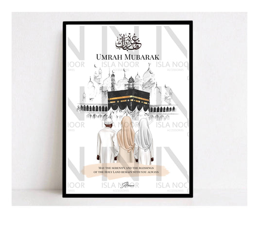 Umrah/Hajj Mubarak Family with Adults Framed Gift/Custom present .