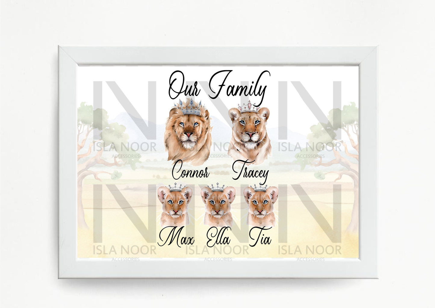 Our Lion Animal Family Custom  print Framed