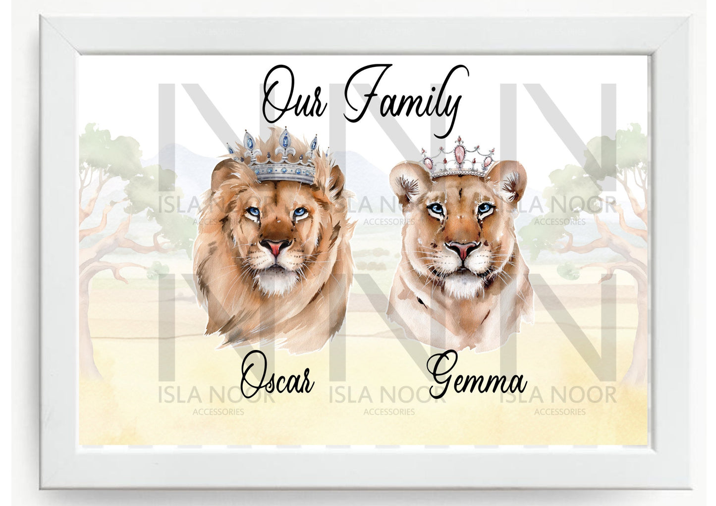 Our Lion Animal Family Custom  print Framed
